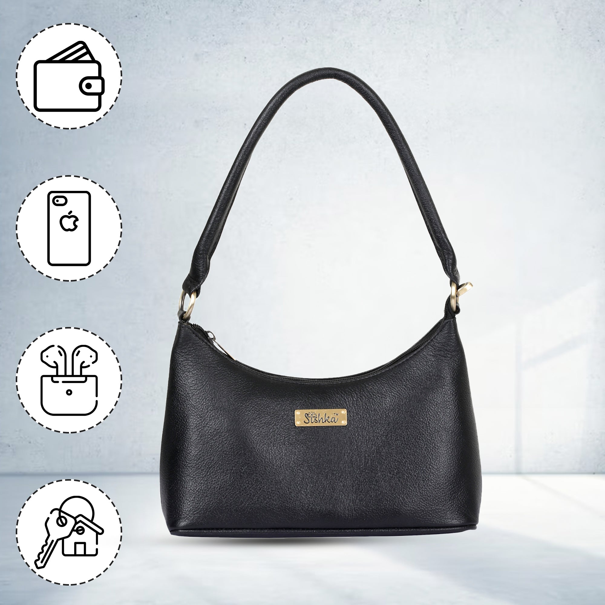 Sishka Black Genuine Leather Hobo Bag – Stylish Tote Shoulder Handbag, Soft Leather Satchel, Versatile Crossbody Purse for Women (H 7.25" x W 10.5" x D 4.25").