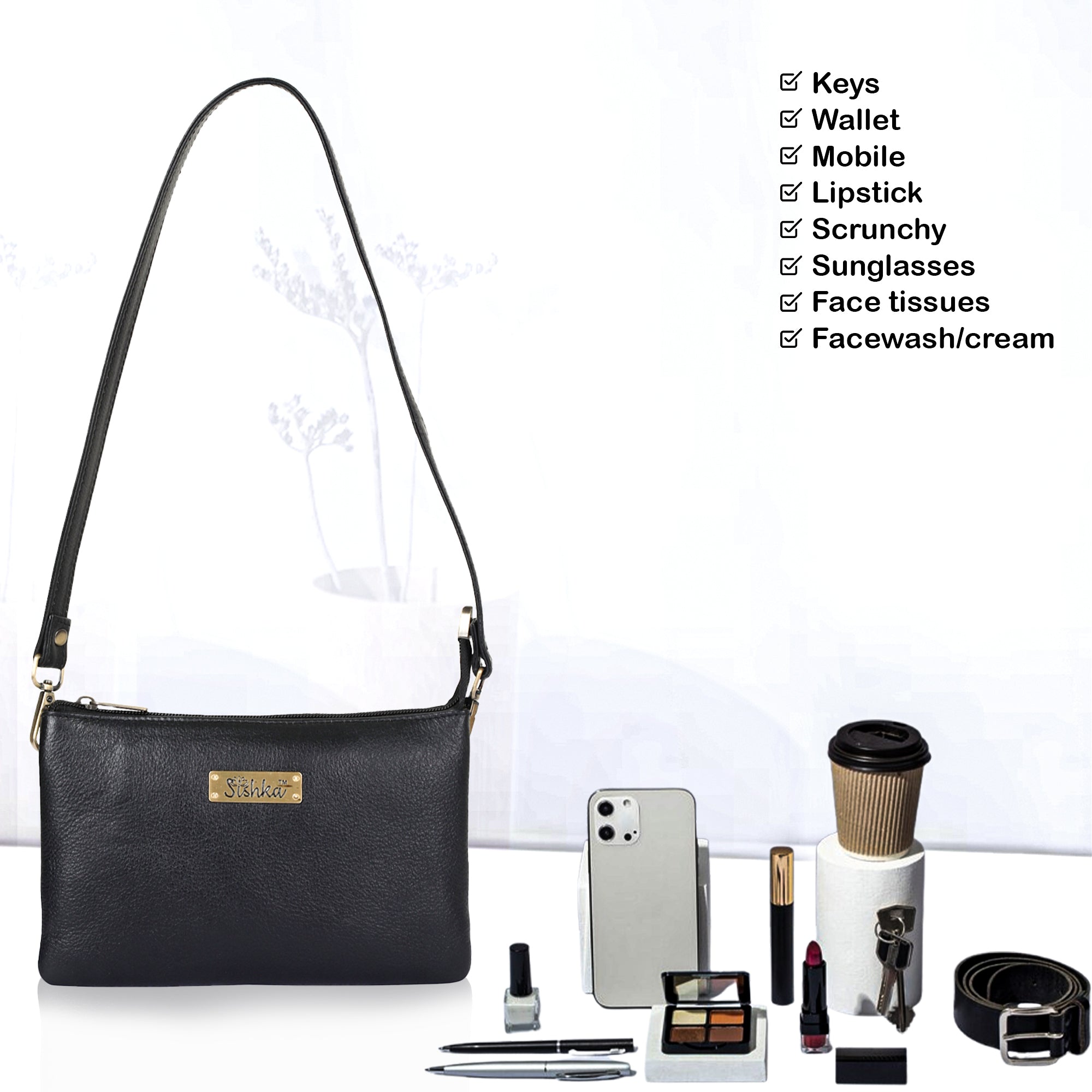 Black Genuine Leather Crossbody Organizer Bag for Women – Sleek Crossover Purse