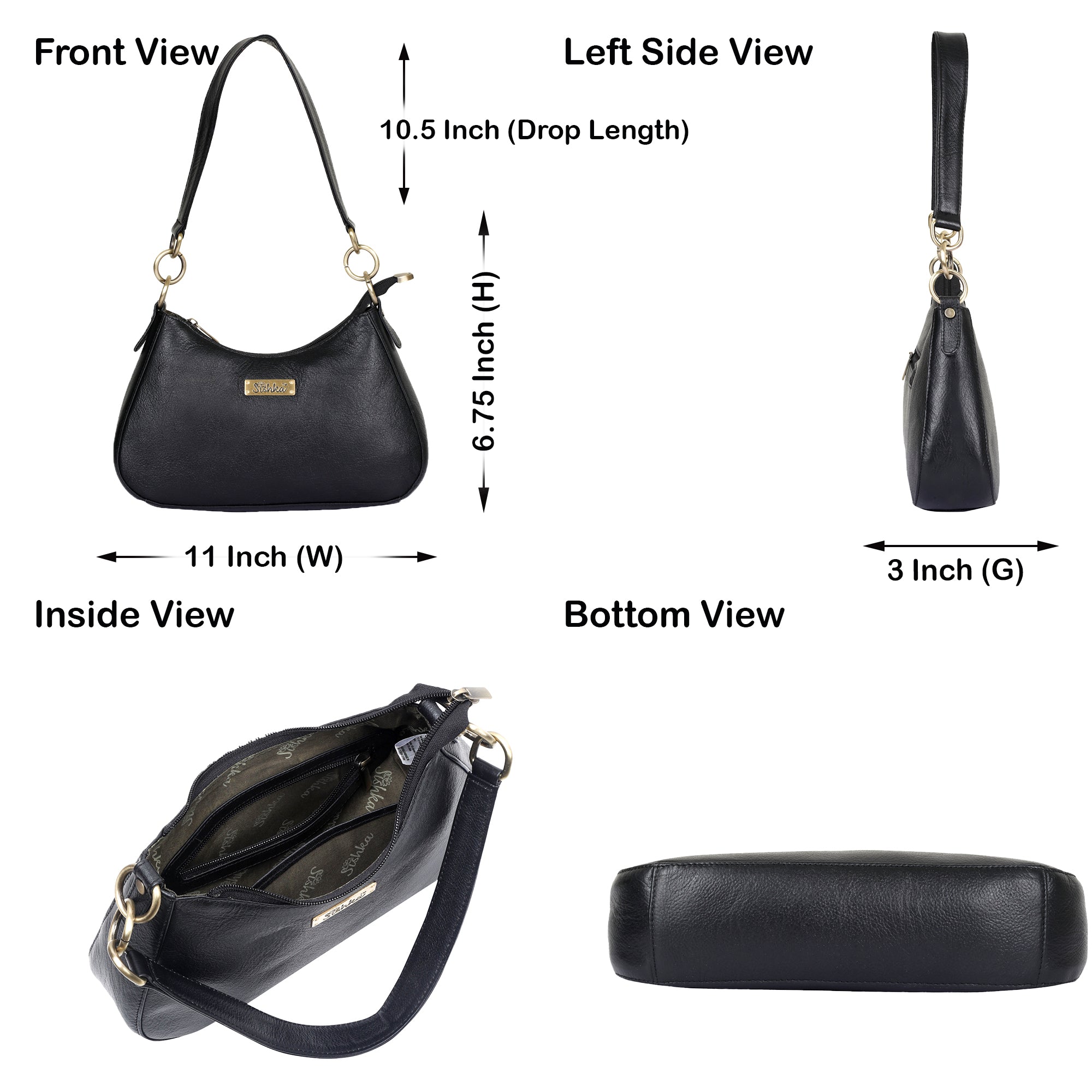 Black Genuine Leather Half-Moon Shoulder Bag – Women’s Tote Purse
