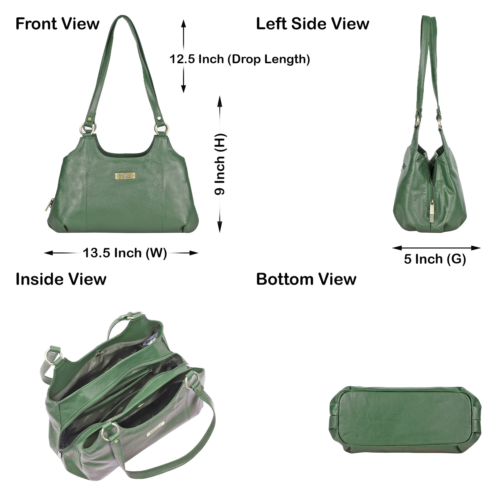 Olive Satchel Bag by Sishka – Genuine Leather Shoulder Bag, Trendy Tote Purse for Women, Stylish Handle Handbag, Elegant Designer Leather Purse for Ladies (H 9" x W 13.5" x D 5")