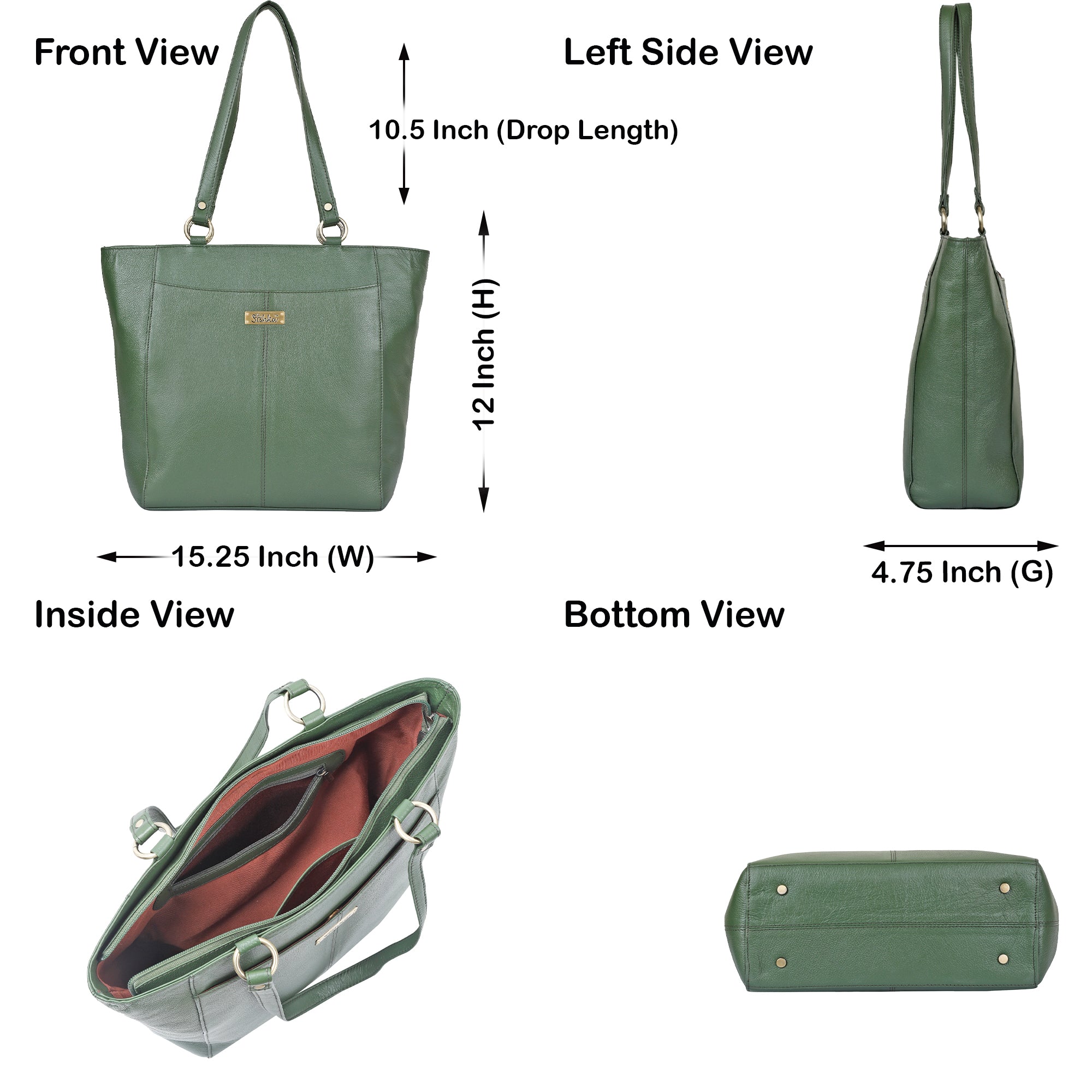 Olive Tote Bag for Women  | Sishka Elegant Genuine Leather Satchel, Stylish Top Handle Shoulder Handbag, Spacious Ladies Purse Perfect for Office, Parties, Trips & Daily Use (H 12" x W 15.25" x D 4.75")