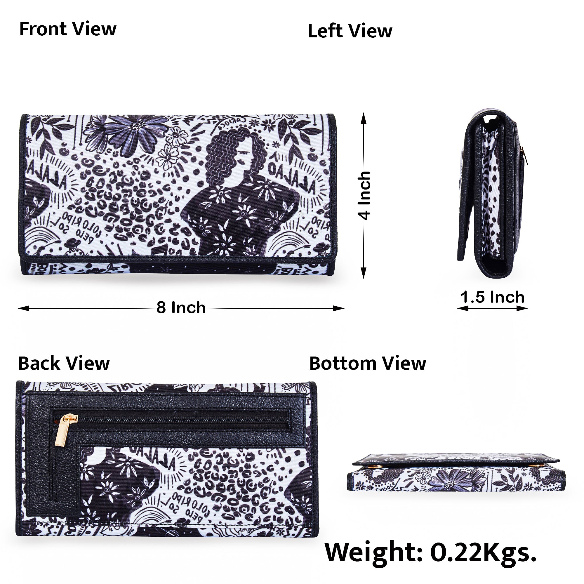 Classic Black and White Women Tri-Fold Wallet with Leather Trim – Timeless and Elegant Design