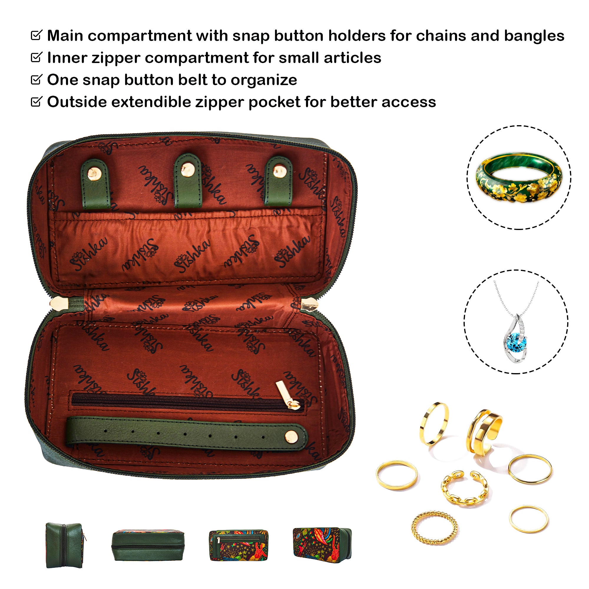 Coastal Travel jewellery Organizer for Women with Leather Details