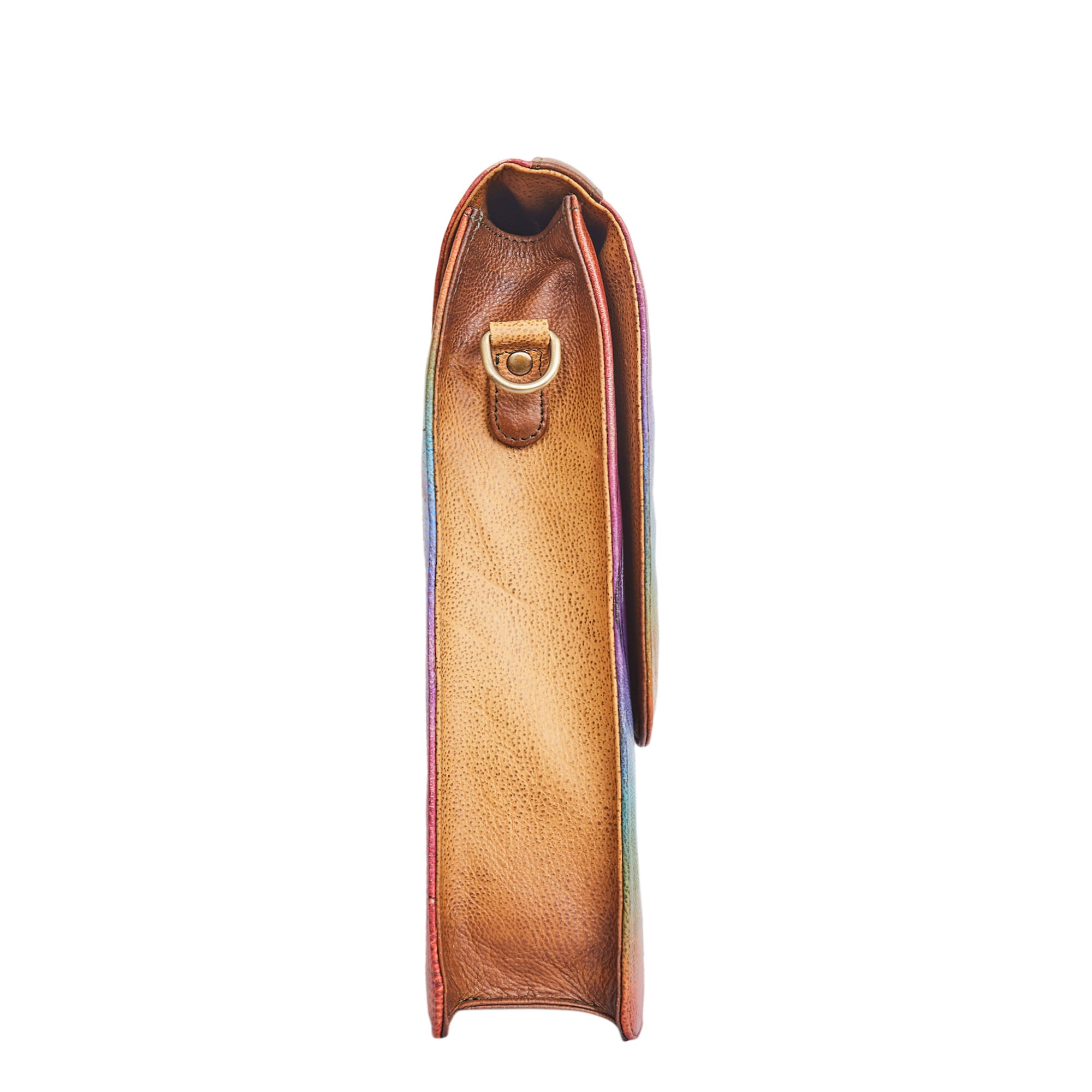 Hand-Painted Leather Briefcase Bag – Bright Abstract Design