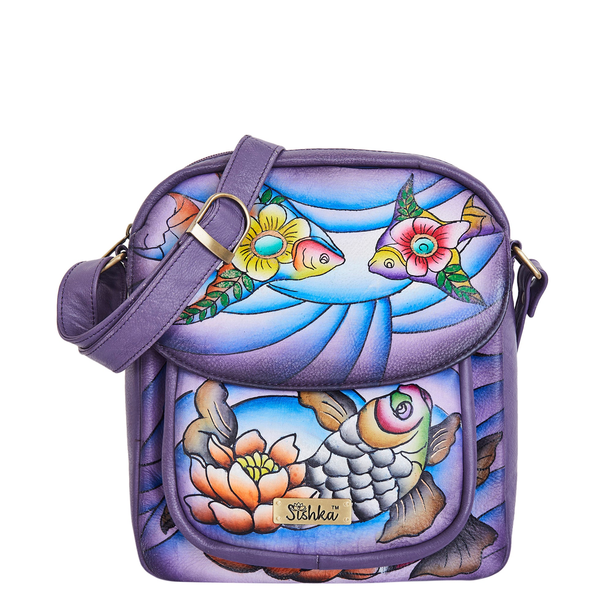 Magnifique Ocean-Themed Hand-Painted Leather Crossbody Bag