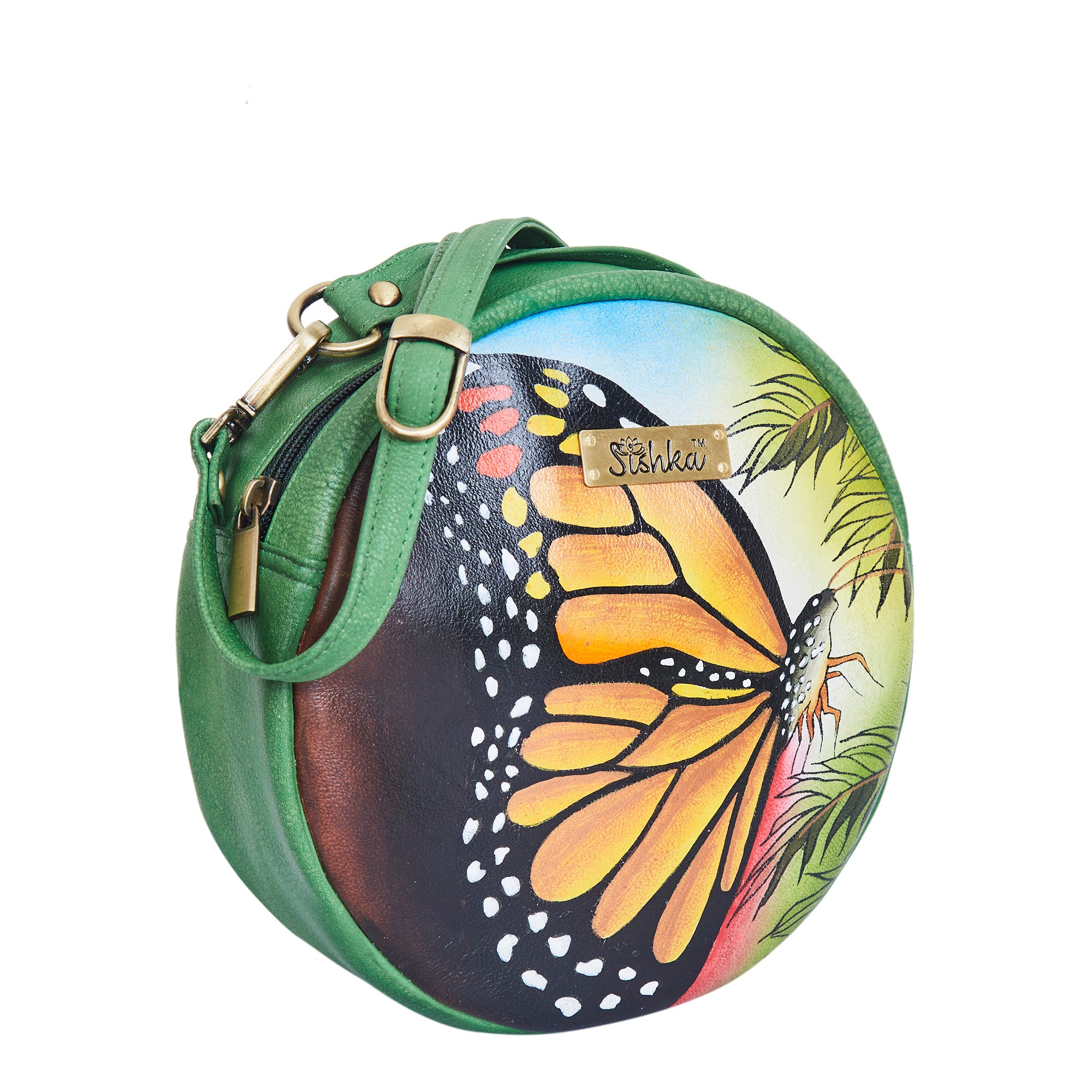 Stunning Butterfly Hand Painted Oval Cross Body Bag